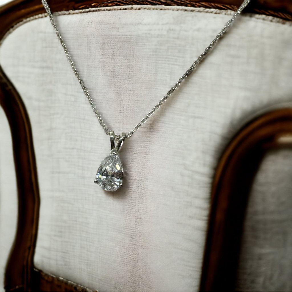 Diamonique Pear Shaped Pendant Sterling Silver Necklace Chain Cz 18 125$